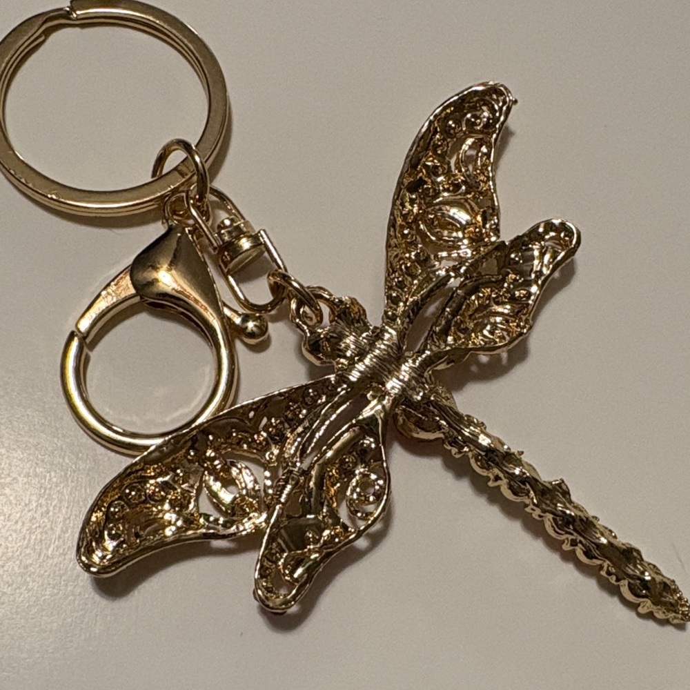 Gold Dragonfly Keychain with Multicolor Crystals - Picture 5 of 9